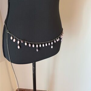 Black Chain Belt with Pink Beads